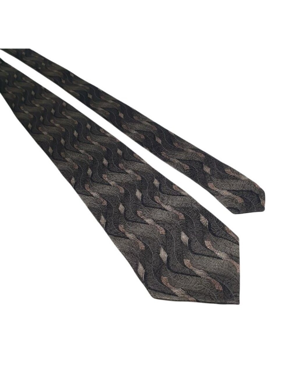 Croft Barrow Mens Silk Tie Black Gold Leaf Wave Pattern Elegant Classic Neckwear